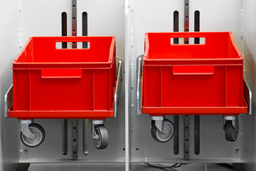 Two red crates