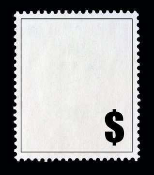 White postal stamp with the Dollar symbol