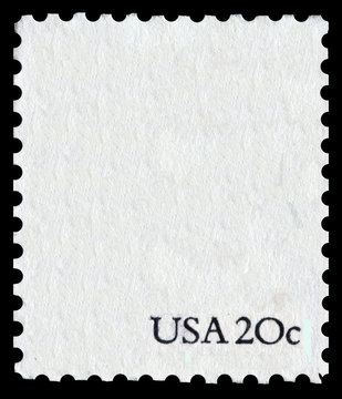 White postal stamp with the writing USA twenty cents
