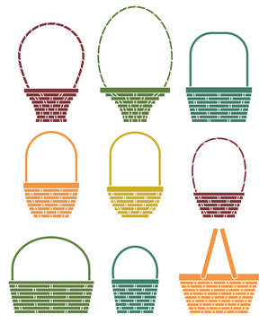 Stylized baskets isolated on white background