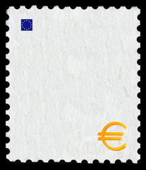 White postal stamp with the Euro symbol and Europe flag
