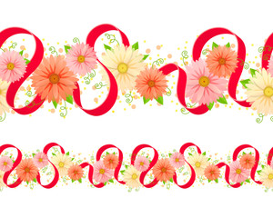 Fototapeta premium Seamless ornament with flowers and ribbon