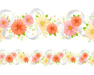 Seamless ornament with flowers and ribbon