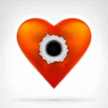 red heart with bullet hole in the middle graphic design
