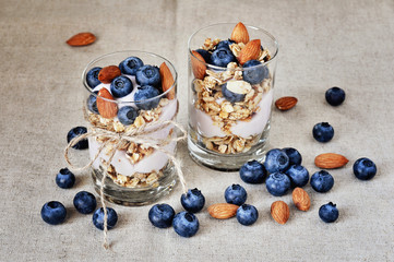 Fototapeta na wymiar Healthy breakfast with yoghurt and granola