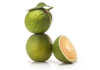 sweet green Oranges fruit  isolated on white background