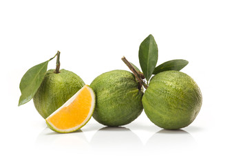 sweet green Oranges fruit  isolated on white background