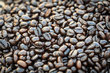 Close up roasted coffee beans