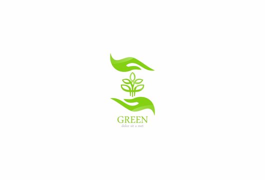 nature, hand, eco save, logo green leaf, vector icon