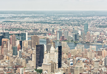 Manhattan skyline and buildings as seen from helicopter