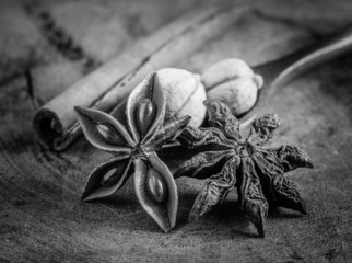 black and white cinnamon sticks and star anise