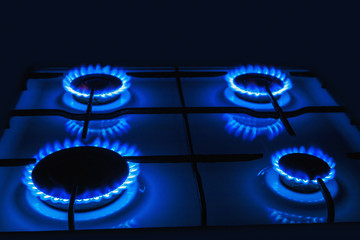 Blue flames of gas burning