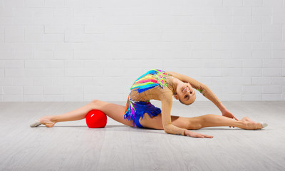 Girl is engaged in art gymnastics