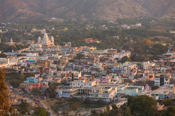 Fototapeta na wymiar View from up of colorful Pushkar City, India
