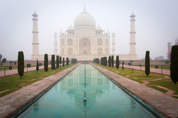 Taj-Mahal mausoleum with reflection in water. Agra, India