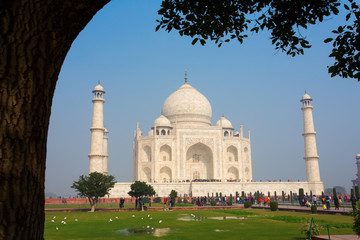 Taj Mahal Mausoleum with clear blue sky, Agra, India