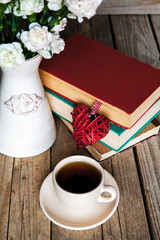 Coffee, books and flowers