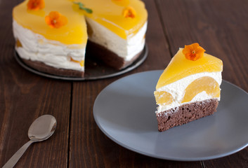 piece of cake with jelly and peaches