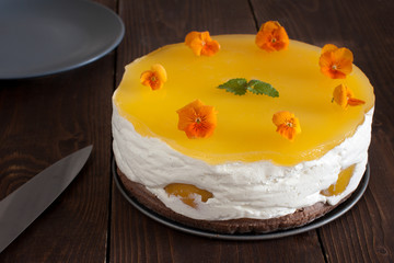 cake with jelly and peaches