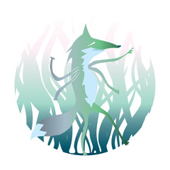 Illustrated beast. Cartoon werwolf. Magic animal in the forest