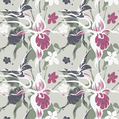 Vector floral background with blots and elegant orchids