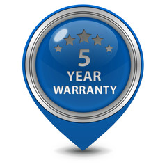 Five year warranty pointer icon on white background
