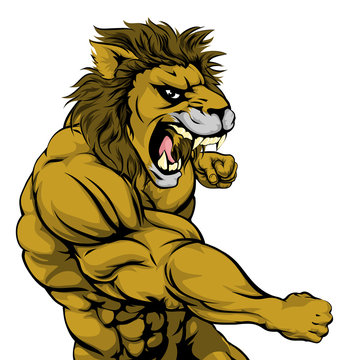 Punching lion mascot