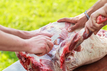 Fresh farm lamb meat chopping