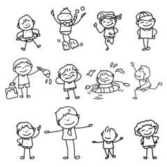 hand drawing cartoon happy kids