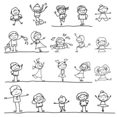 hand drawing cartoon happy kids