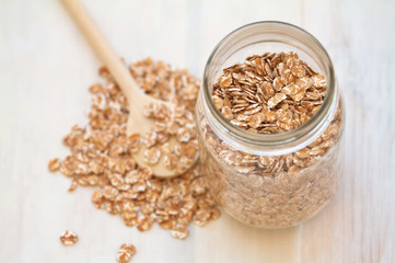 Oatmeal on a vintage wooden background