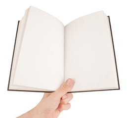 Hand holding an empty notepad or book