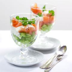 Vorspeise mit Lachs und Gurke