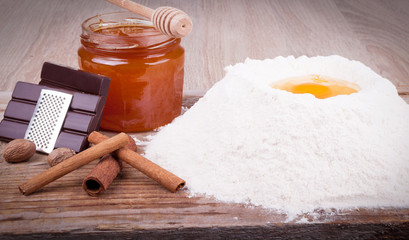 baking ingredient on wooden background