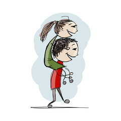 Couple in love kissing, valentine sketch for your design