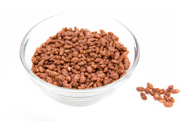 Rice cereal on bowl on white background