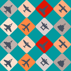 Seamless background with different airplanes
