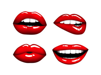 Obraz premium Set of Woman hot red lips