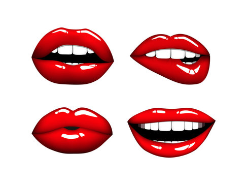 Set of Woman hot red lips