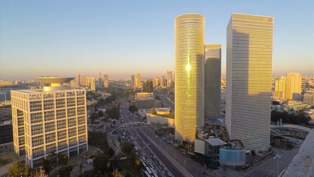 Time lapse of Tel Aviv skyline day to night