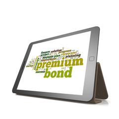 Premium bond word cloud on tablet
