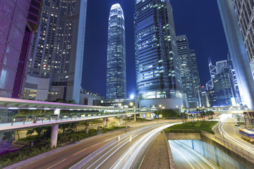 Fototapeta na wymiar traffic light trails at modern city street,hongkong.