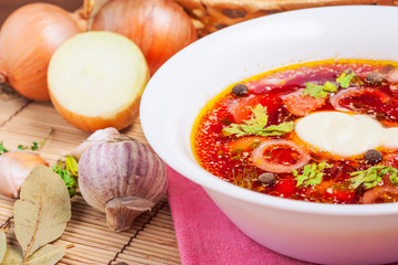Belarusian national soup closeup