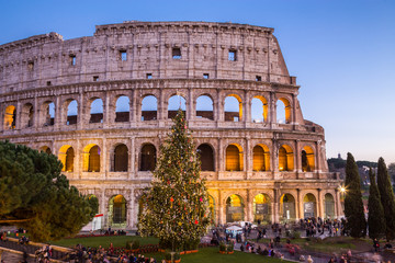 Fototapeta na wymiar Colosseum in Rome at Christmas during sunset, Italy