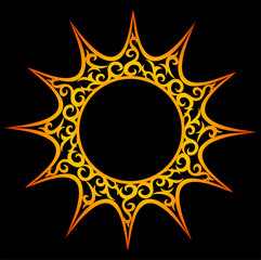 Ornament, abstract sun on black background
