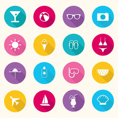 Colorful Beach Icons - Vector Set