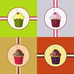 Four cards with cupcakes