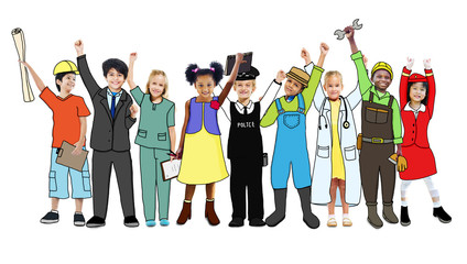 Group Career Children Standing Variation Uniform Concept