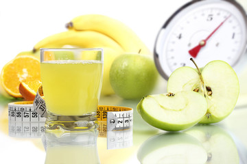 Apple juice glass, fruit meter scales diet food