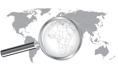 World Map Africa Wired Continent with Magnifier Glass